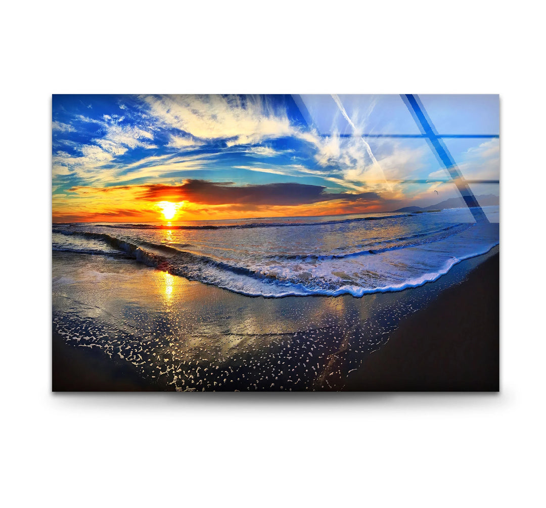 Sunset Beach Wave Wall Art – Vibrant Ocean Horizon Glass Print for Coastal and Modern Interiors - MyPhotoStation
