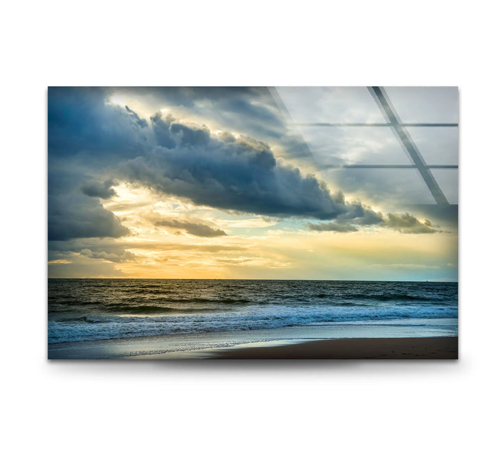 Stormy Sky Ocean Wall Art – Dramatic Cloudy Beach Glass Print for Modern Coastal Interiors - MyPhotoStation