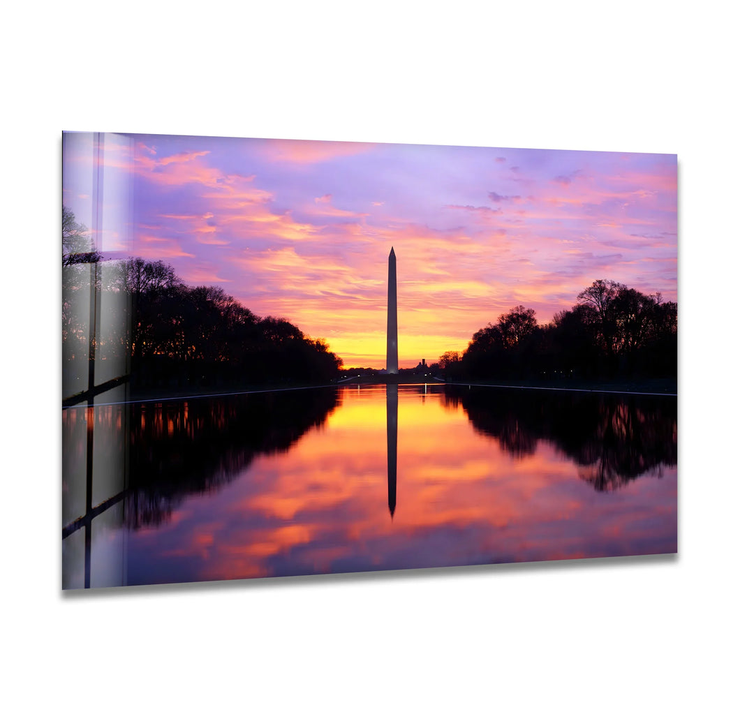 Washington Monument Glass Wall Art – Majestic Sunset Reflection at National Mall - MyPhotoStation
