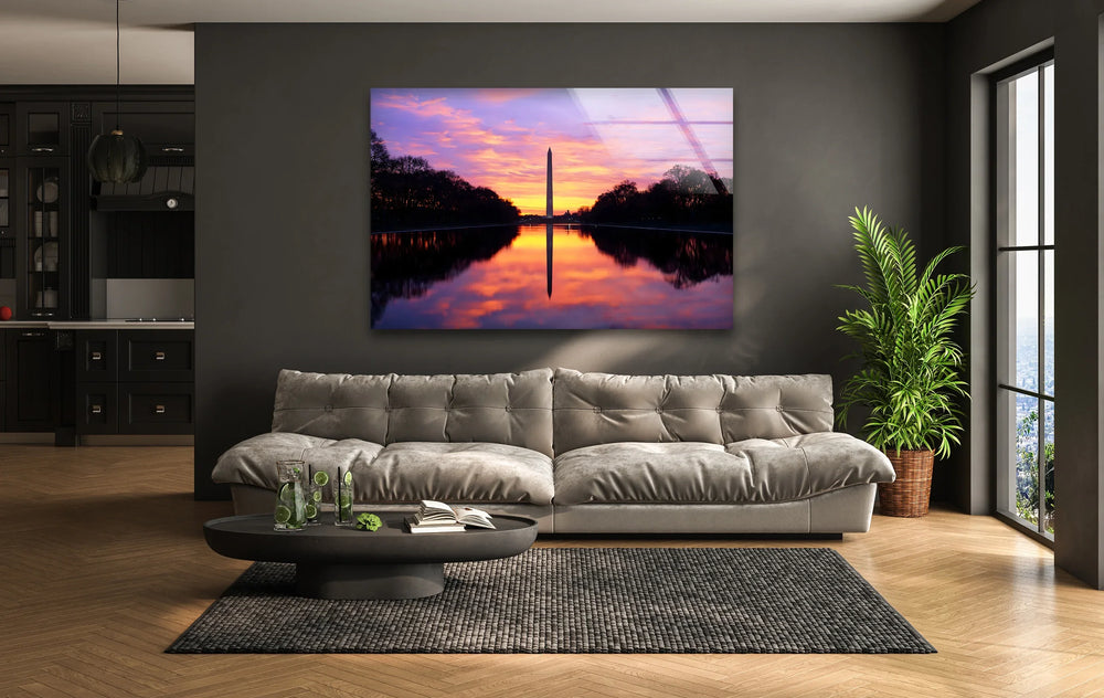 Washington Monument Glass Wall Art – Majestic Sunset Reflection at National Mall - MyPhotoStation