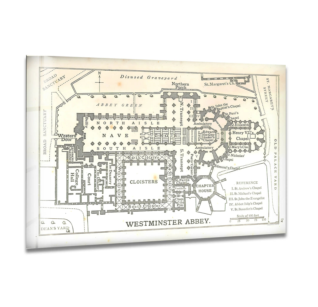 Westminster Abbey Floor Plan Glass Wall Art – Detailed Map of London’s Iconic Abbey - MyPhotoStation