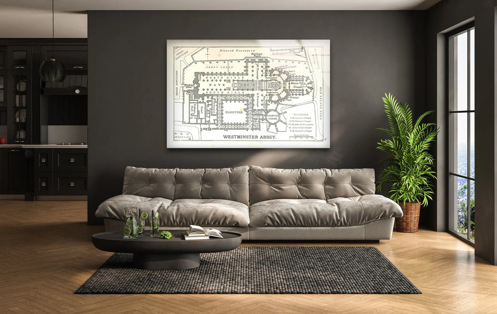 Westminster Abbey Floor Plan Glass Wall Art – Detailed Map of London’s Iconic Abbey - MyPhotoStation