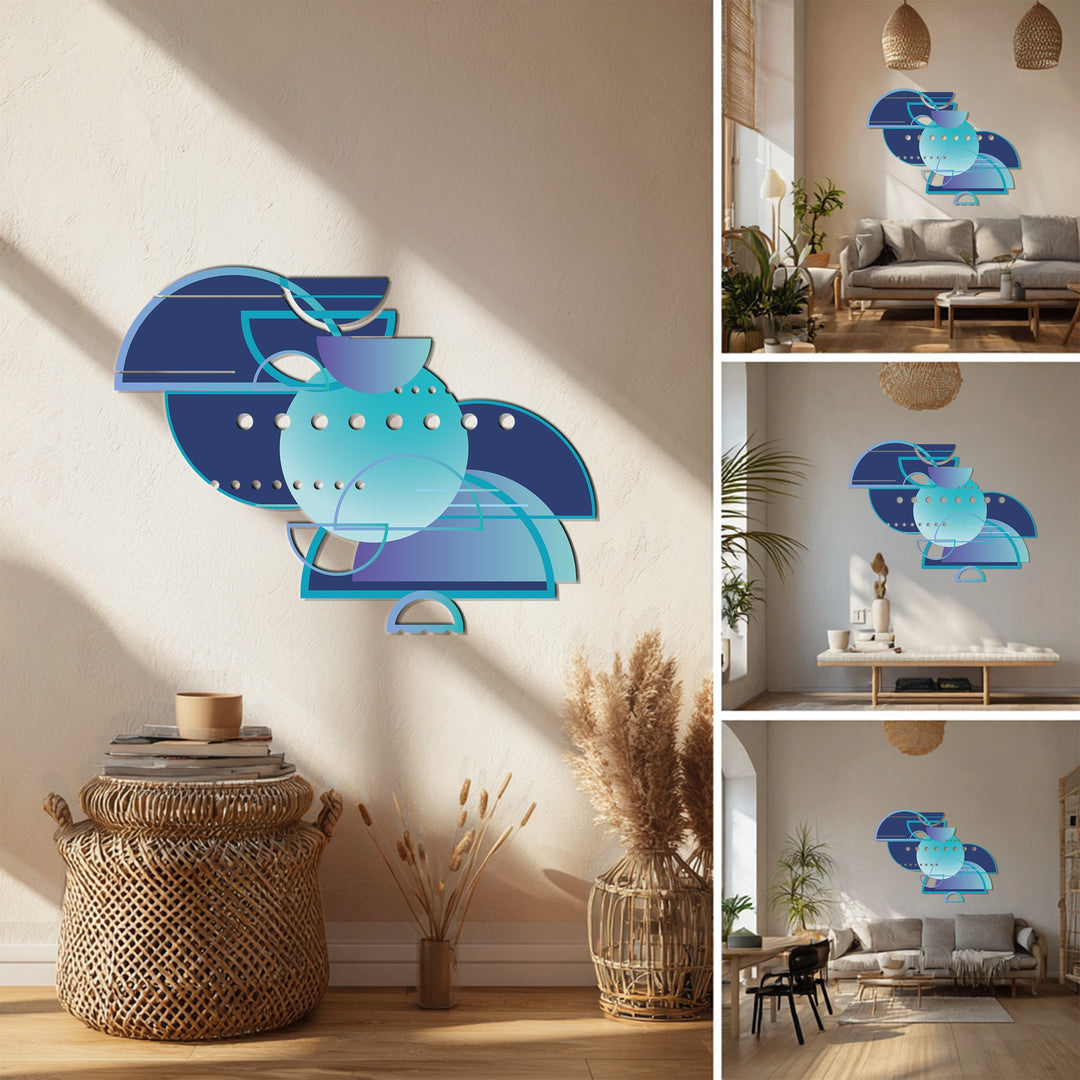 Blue Geometric Abstract Metal Wall Art – Modern Minimalist Home Decor