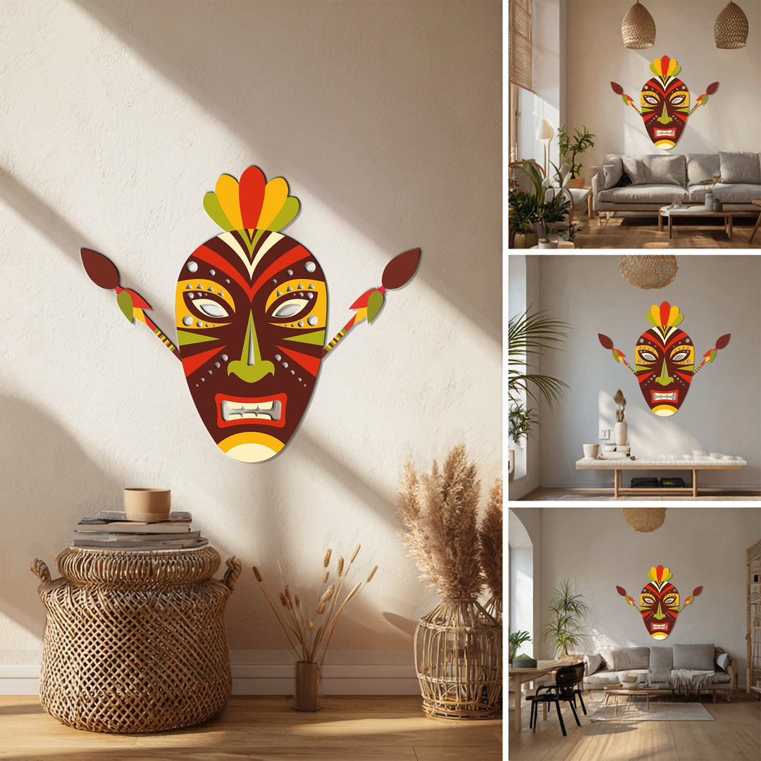 Ethnic African face metal wall art inspired by tribal heritage