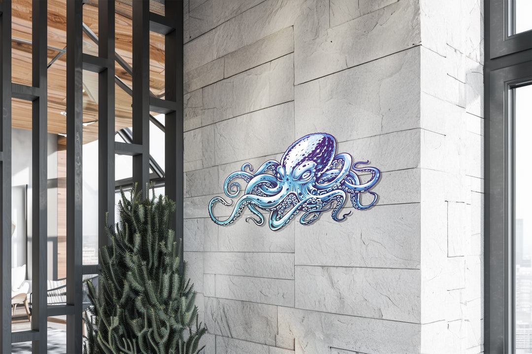 Blue Octopus Metal Wall Art – Modern Ocean-Inspired Home Decor