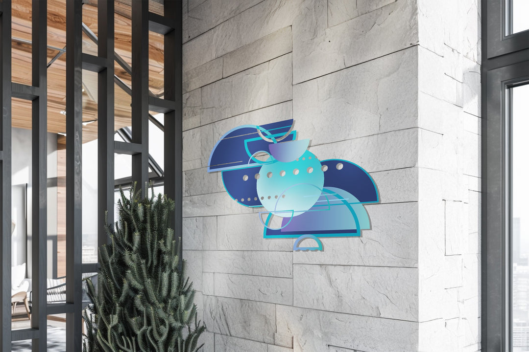Blue Geometric Abstract Metal Wall Art – Modern Minimalist Home Decor