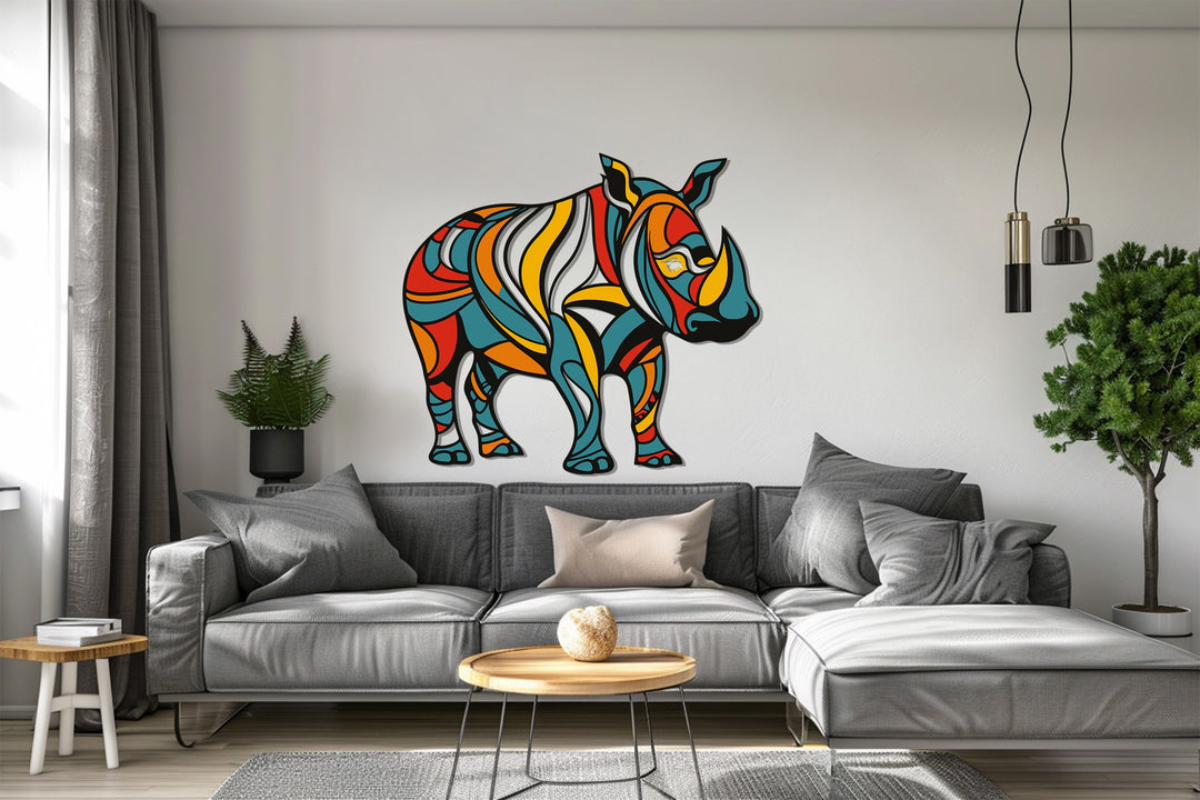 Geometric rhino metal sculpture for contemporary interiors