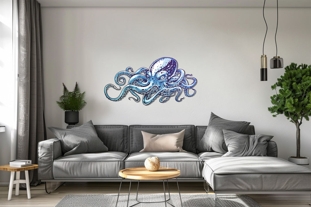 Blue Octopus Metal Wall Art – Modern Ocean-Inspired Home Decor