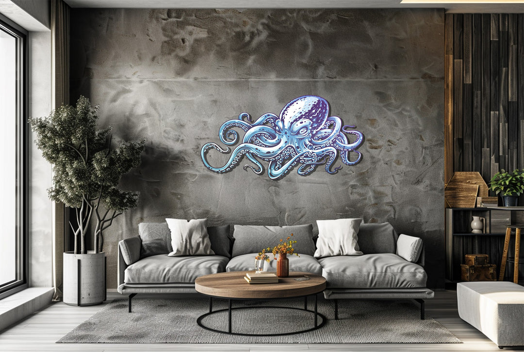 Blue Octopus Metal Wall Art – Modern Ocean-Inspired Home Decor