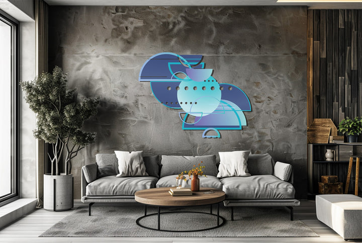 Abstract blue shape wall art for contemporary interiors