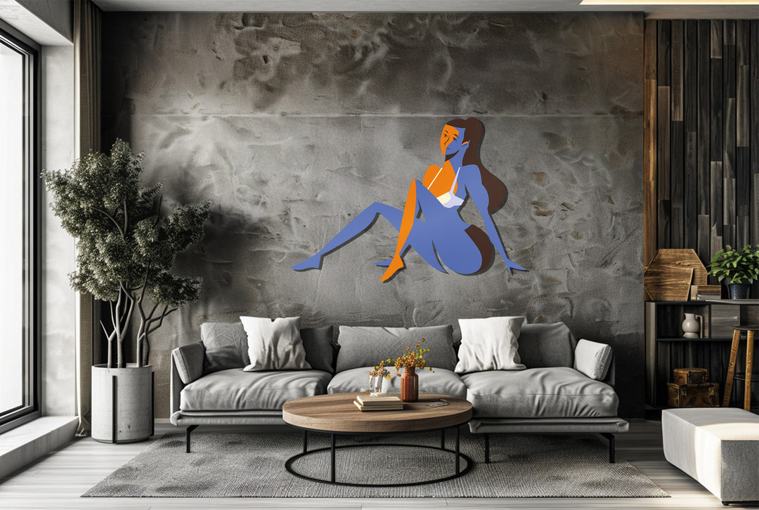 Abstract Sitting Woman Metal Wall Art – Modern Minimalist Home Decor