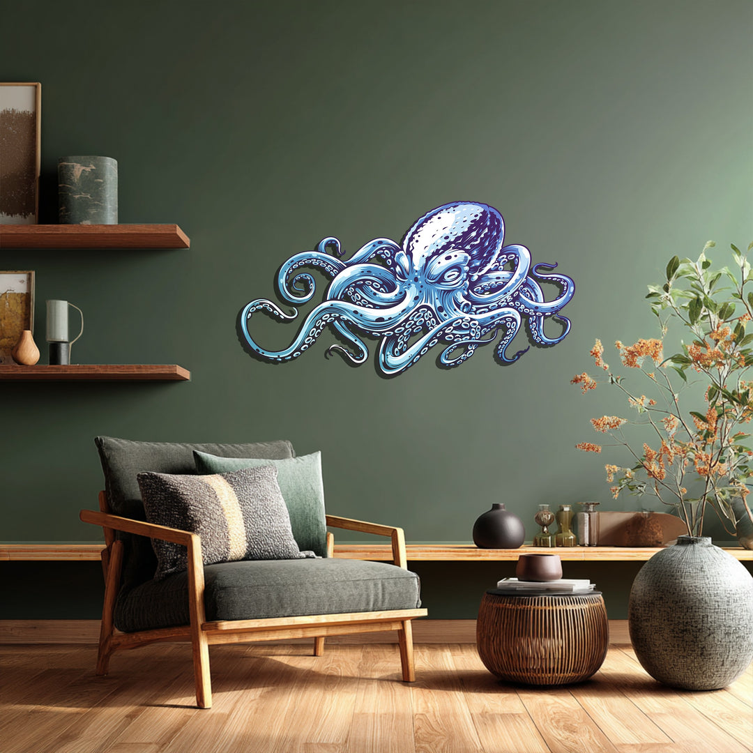 Blue Octopus Metal Wall Art – Modern Ocean-Inspired Home Decor