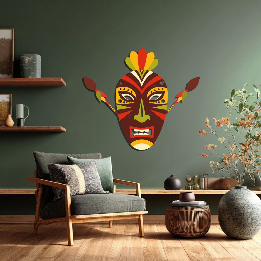 African Tribal Mask Metal Wall Art – Bold Ethnic Wall Decor