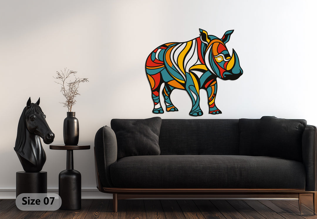 Abstract Rhino Metal Wall Art – Vibrant Geometric Animal Decor