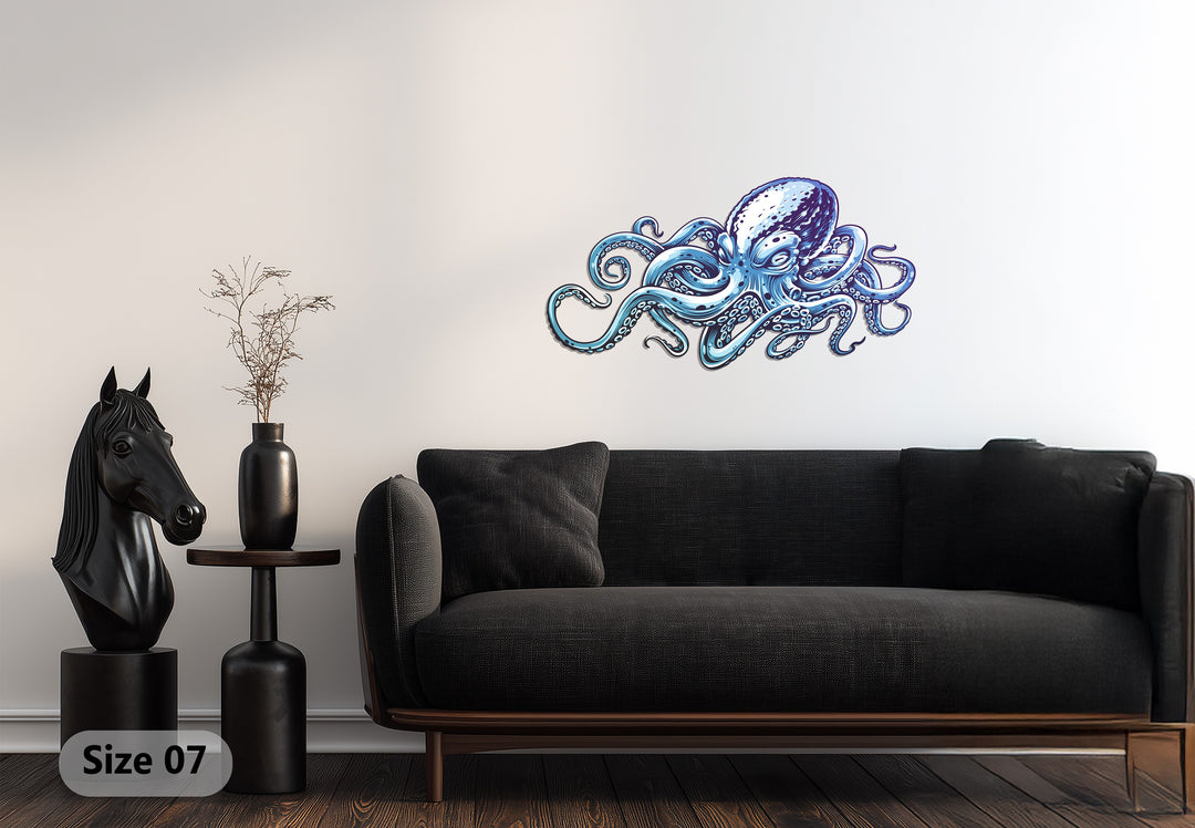 Blue Octopus Metal Wall Art – Modern Ocean-Inspired Home Decor
