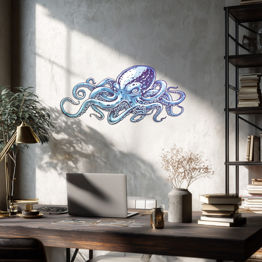 Blue Octopus Metal Wall Art – Modern Ocean-Inspired Home Decor