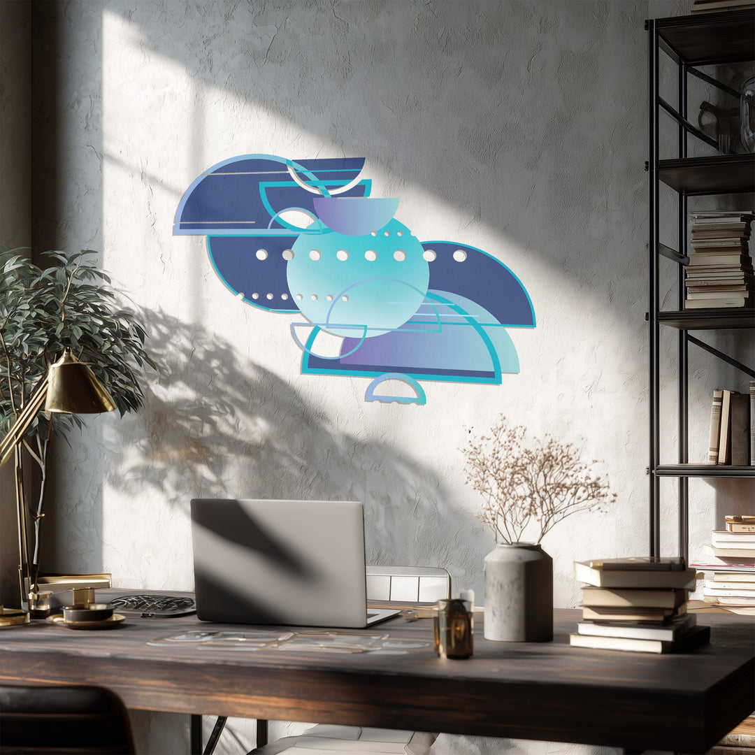Blue Geometric Abstract Metal Wall Art – Modern Minimalist Home Decor