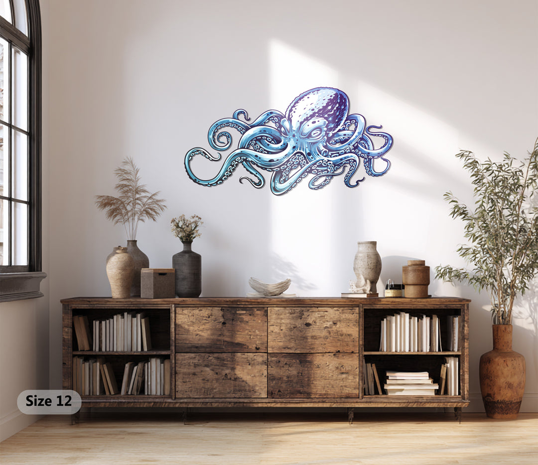 Blue Octopus Metal Wall Art – Modern Ocean-Inspired Home Decor