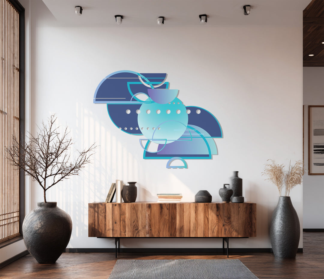Blue Geometric Abstract Metal Wall Art – Modern Minimalist Home Decor