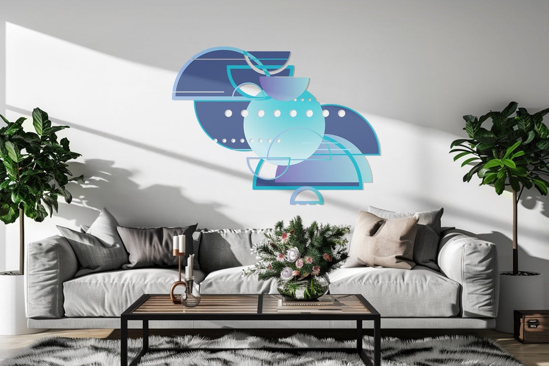 Blue Geometric Abstract Metal Wall Art – Modern Minimalist Home Decor