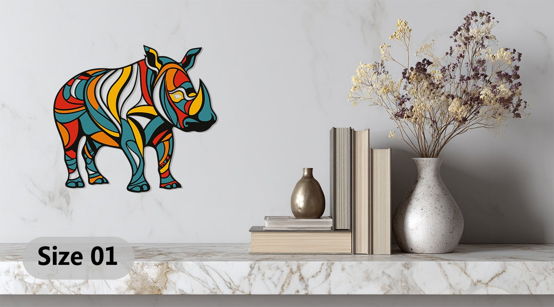 Abstract Rhino Metal Wall Art – Vibrant Geometric Animal Decor