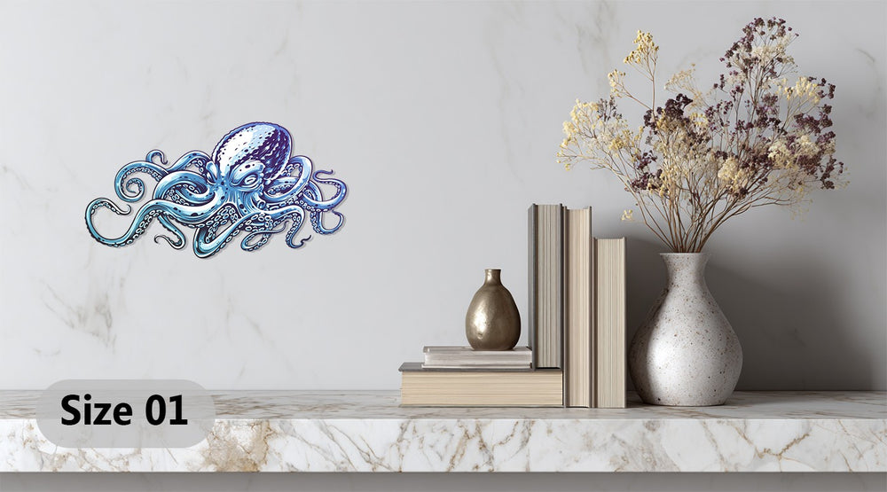 Marine-themed metal wall decor featuring detailed octopus artwork