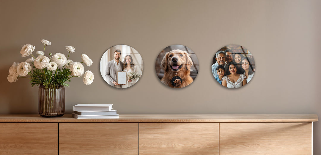 Golden Memories – Custom Family & Pet Round Glass Wall Art