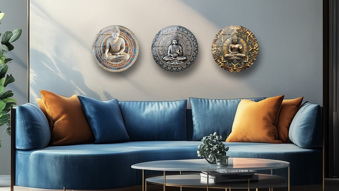 Tranquil Enlightenment – Buddha Mandala Round Glass Wall Art Set