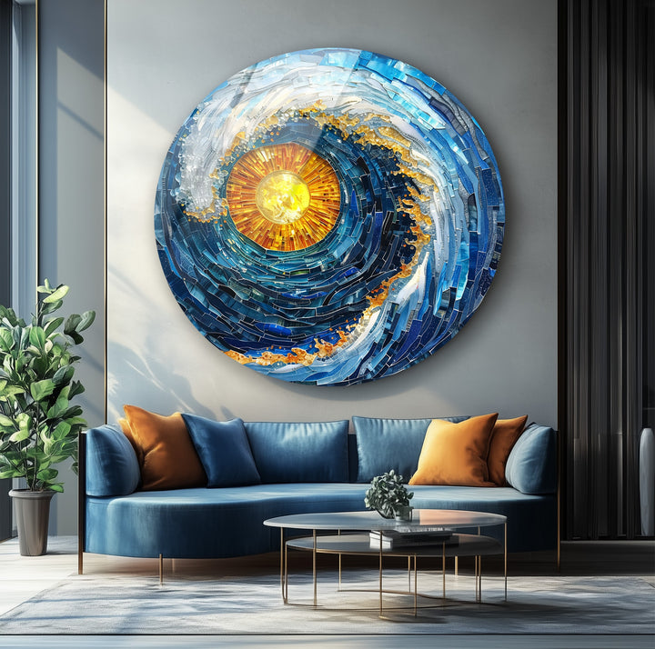 Luxury blue and gold mosaic glass decor for modern interiors