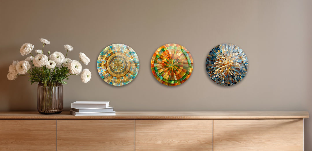 Radiant Spectrum Set – Colorful Mosaic Round Glass Wall Art Collection