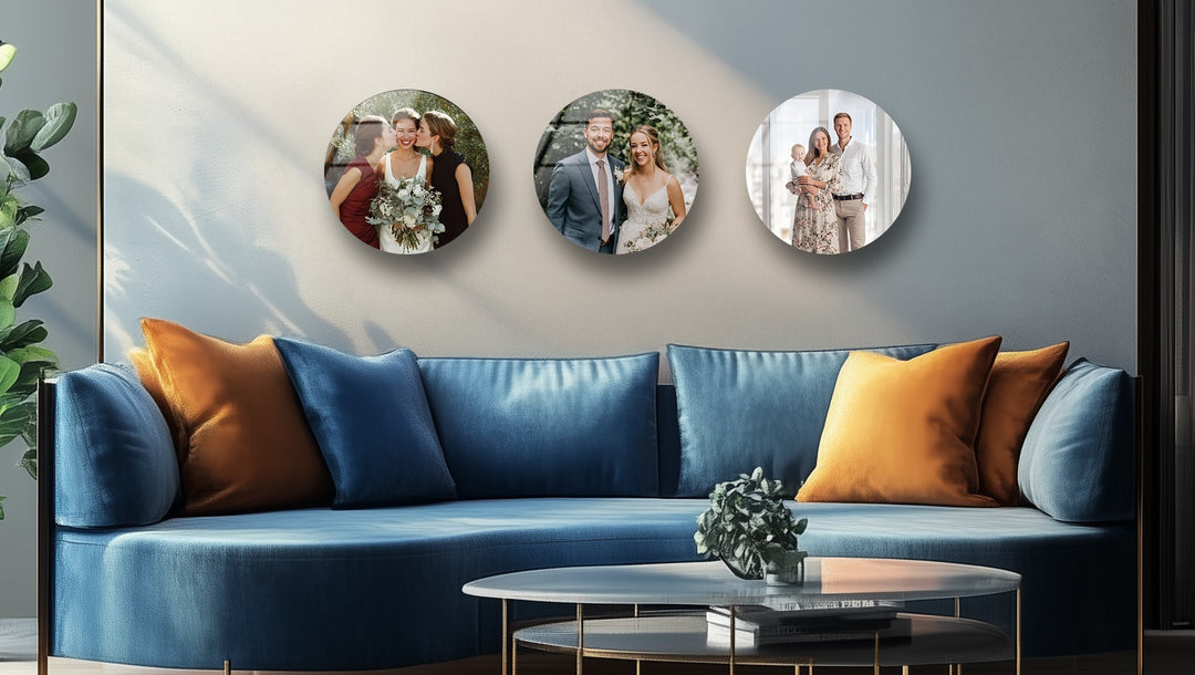 Custom Wedding & Family Round Glass Wall Art Set – Personalized Elegance