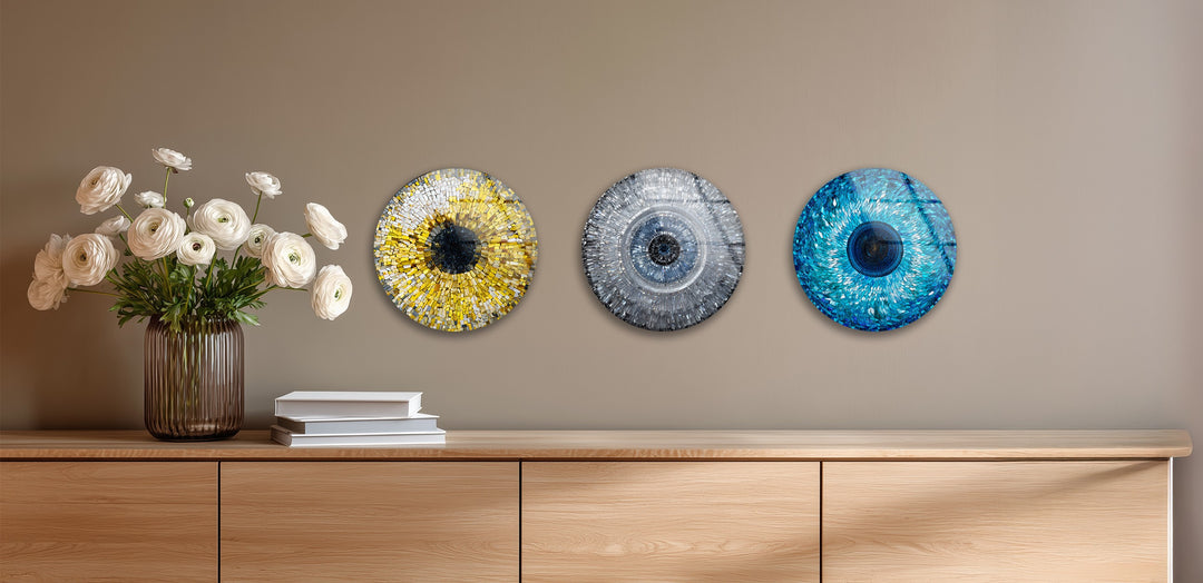Azure Harmony Trio – Evil Eye Mosaic Round Glass Wall Art Set