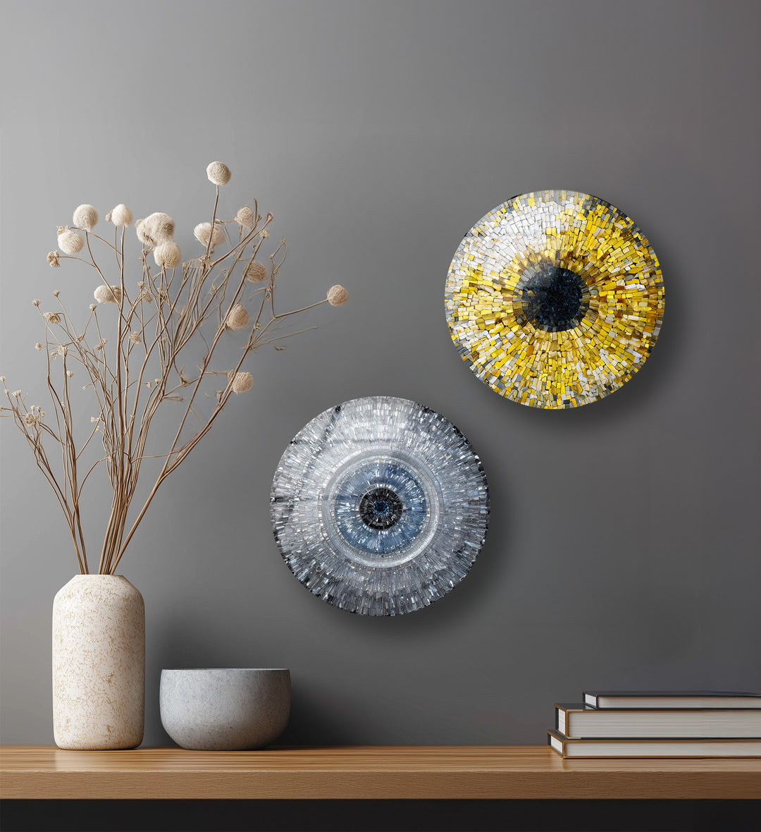Azure Harmony Trio – Evil Eye Mosaic Round Glass Wall Art Set