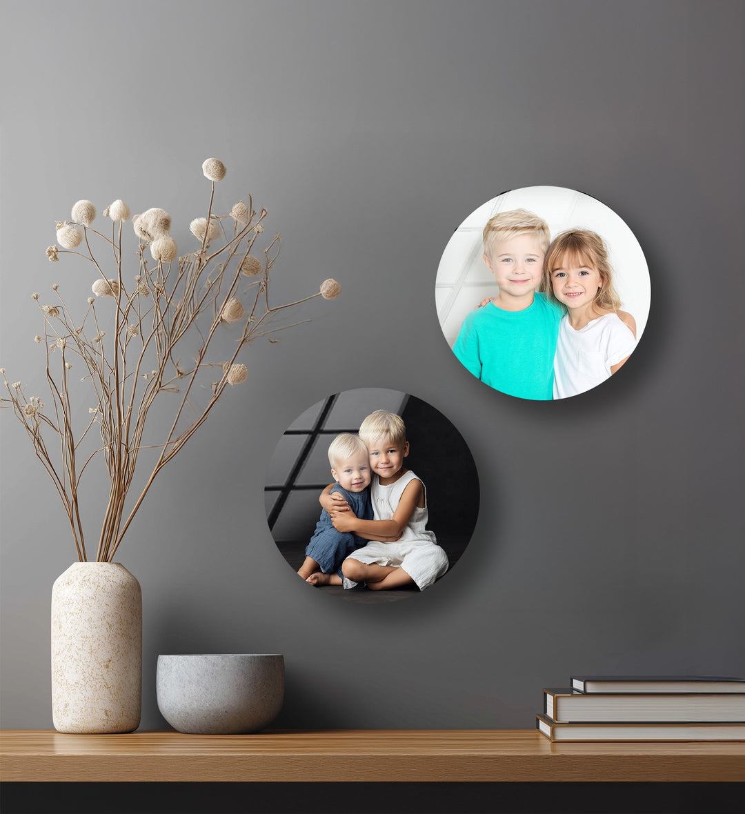 Cherished Bonds – Family & Pets Custom Round Glass Wall Art