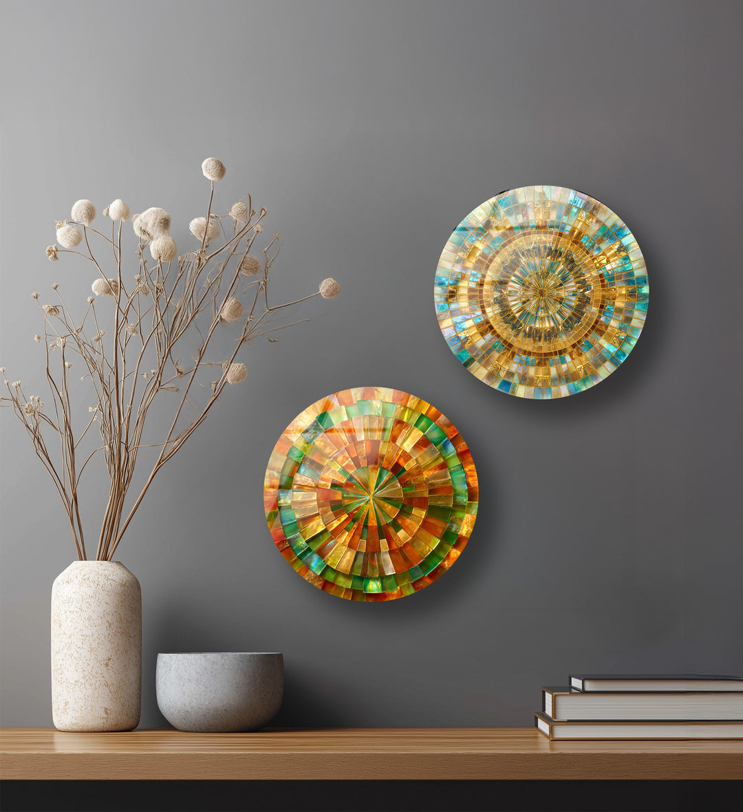 Radiant Spectrum Set – Colorful Mosaic Round Glass Wall Art Collection