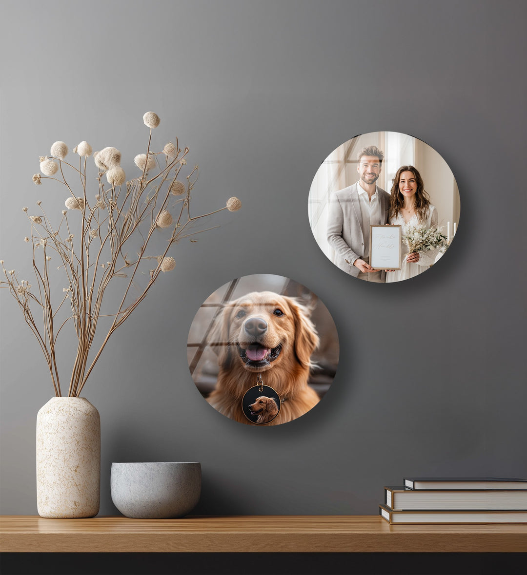 Golden Memories – Custom Family & Pet Round Glass Wall Art
