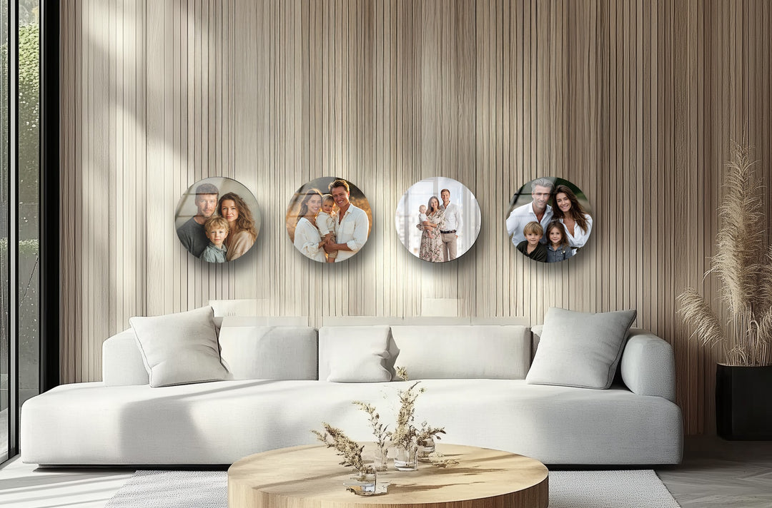 Personalized Family Photo Round Glass Wall Art Set – Custom Modern Design