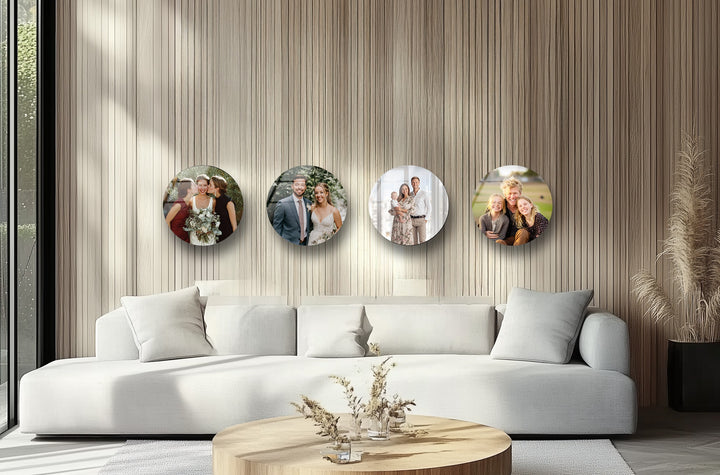 Custom wedding and family photo round glass wall art