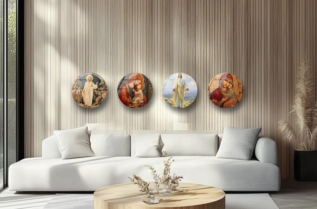 Divine Faith Round Glass Wall Art Set – Christian Religious Décor Collection