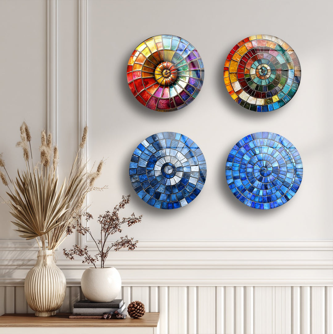 Radiant Spectrum – Colorful Mosaic Round Glass Wall Art Set