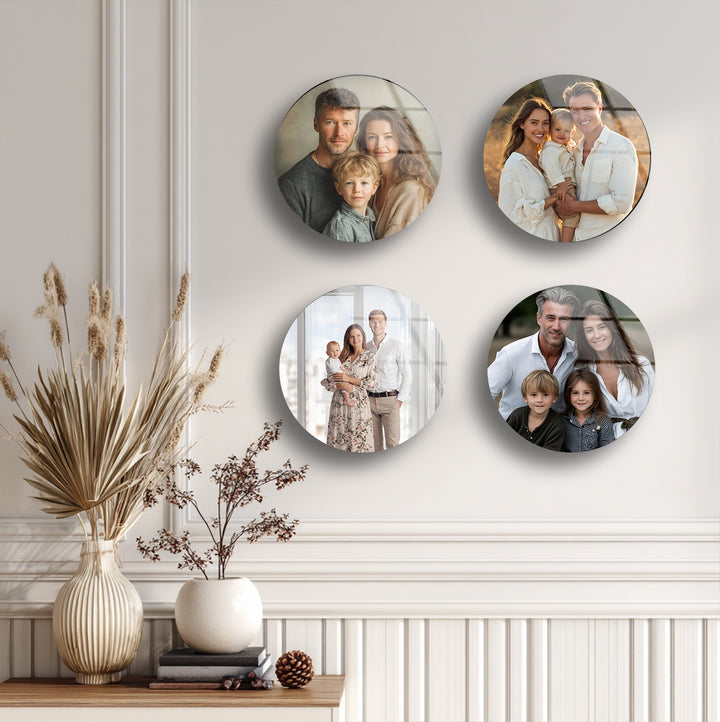 Custom family photo round glass wall art set