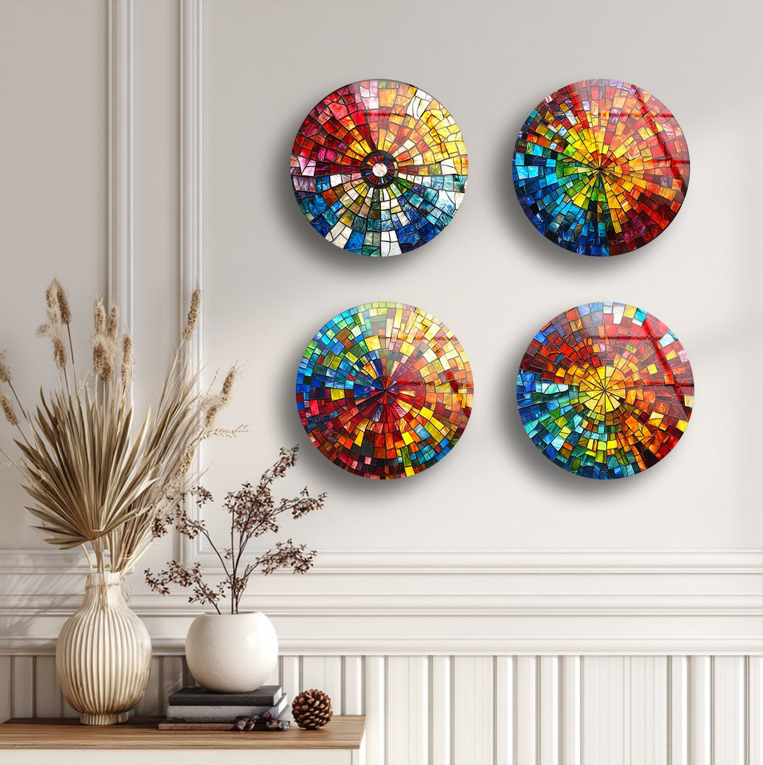 Radiant Spectrum – Color Burst Mosaic Round Glass Wall Art Set