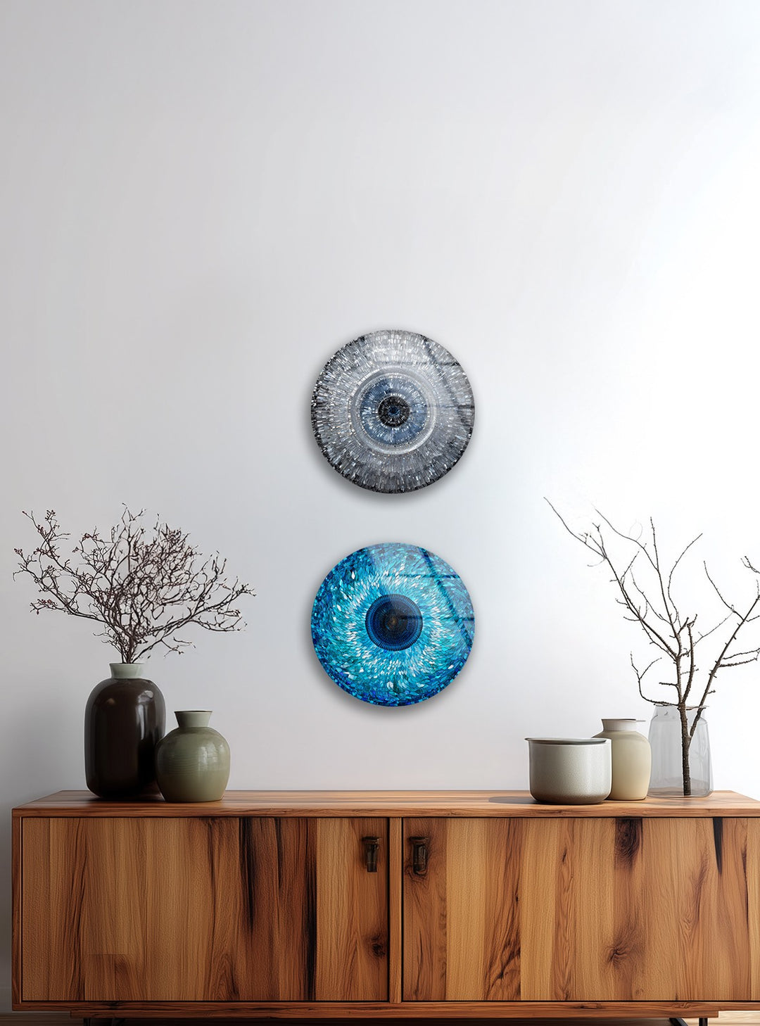 Azure Harmony Trio – Evil Eye Mosaic Round Glass Wall Art Set