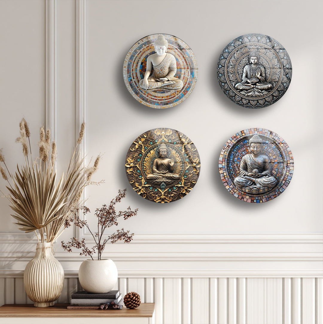 Tranquil Enlightenment – Buddha Mandala Round Glass Wall Art Set
