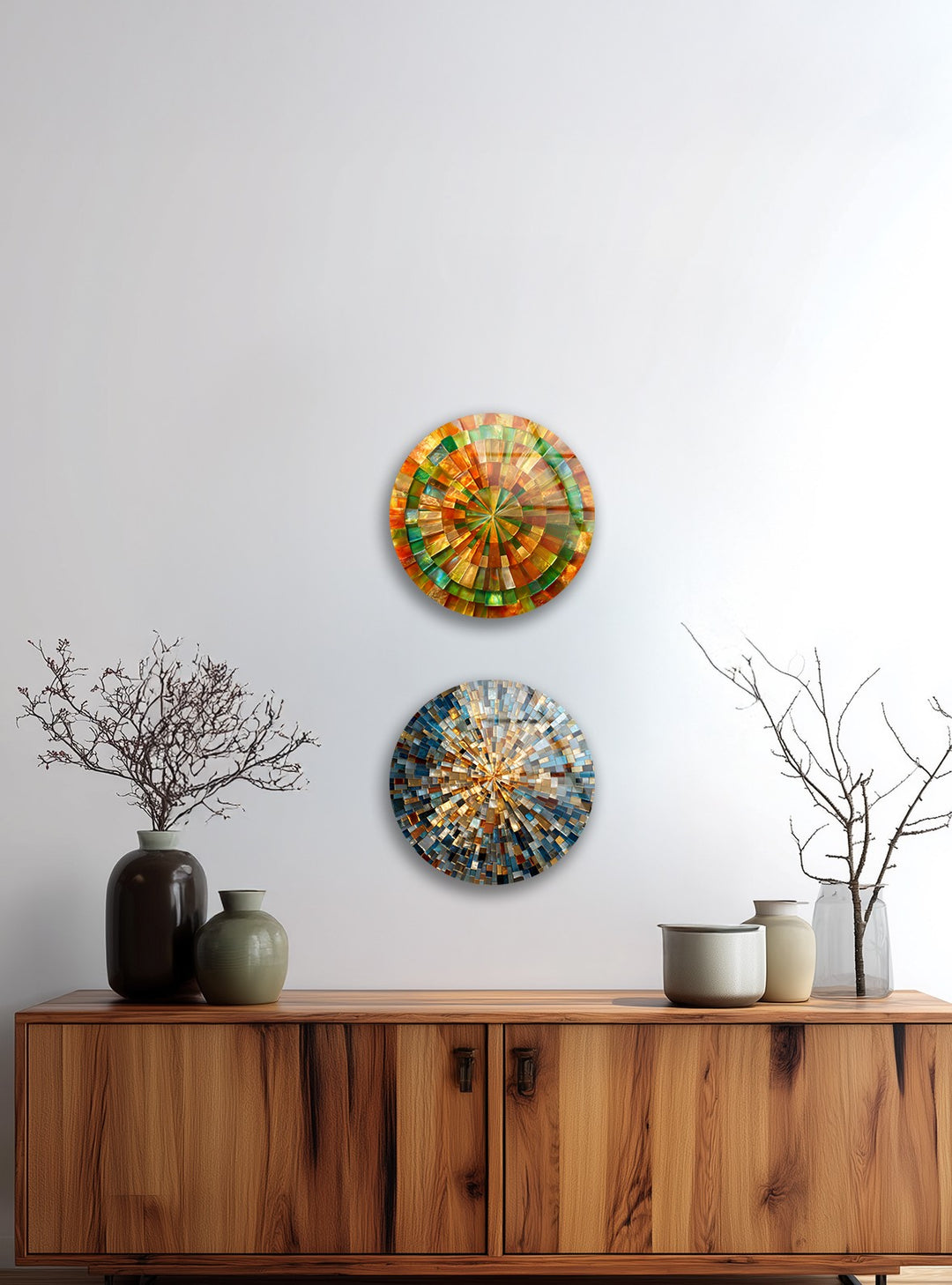 Radiant Spectrum Set – Colorful Mosaic Round Glass Wall Art Collection