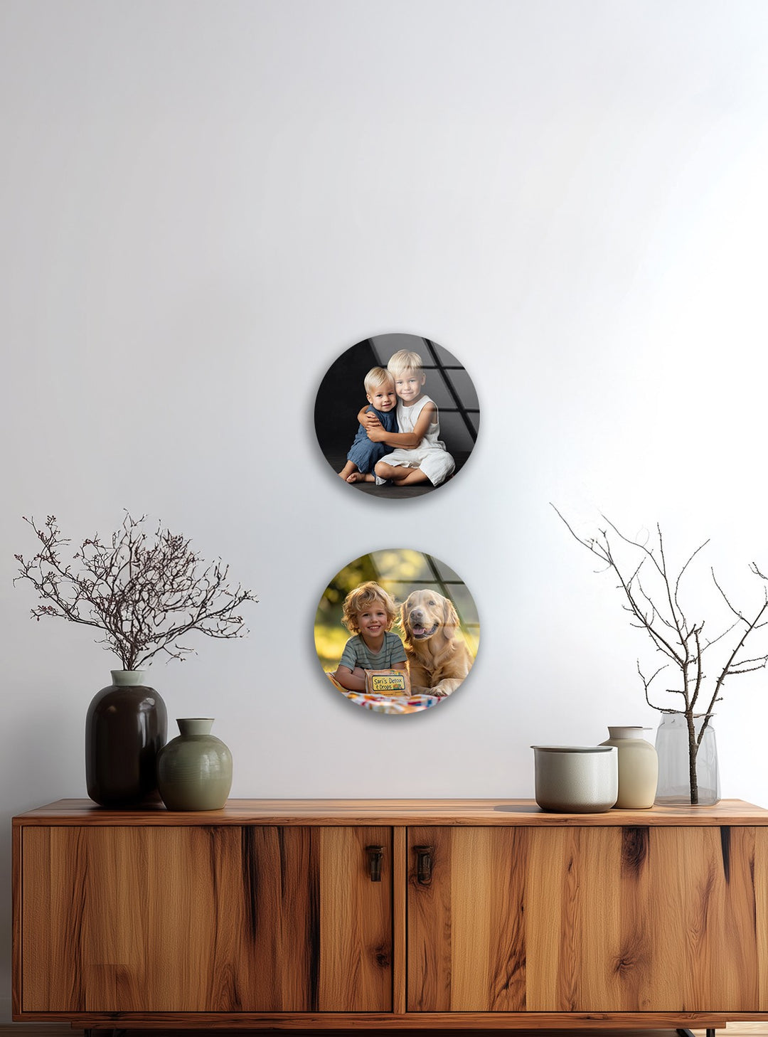 Cherished Bonds – Family & Pets Custom Round Glass Wall Art