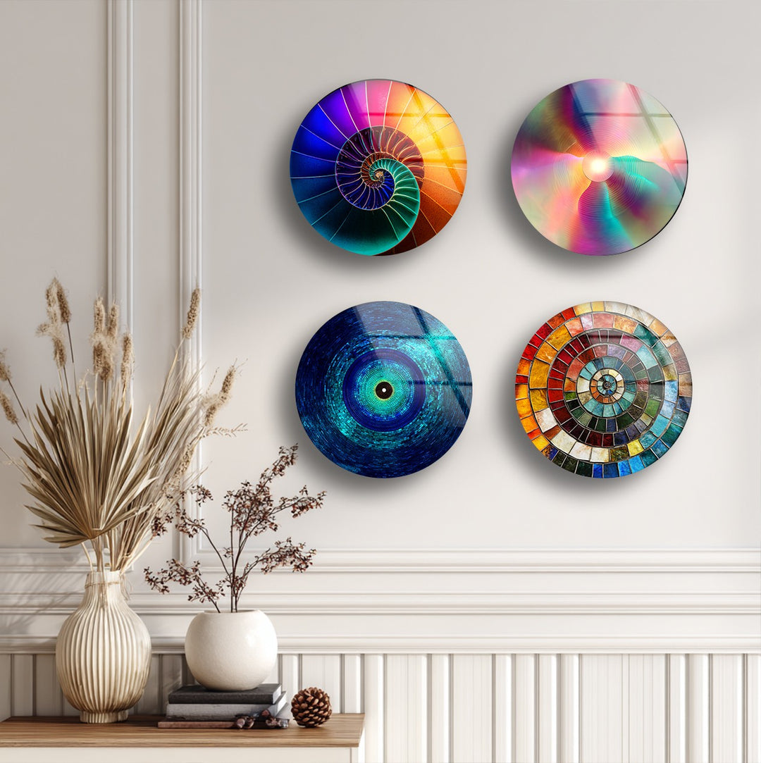 Spectrum Harmony – Abstract Circular Mosaic Glass Wall Art Set