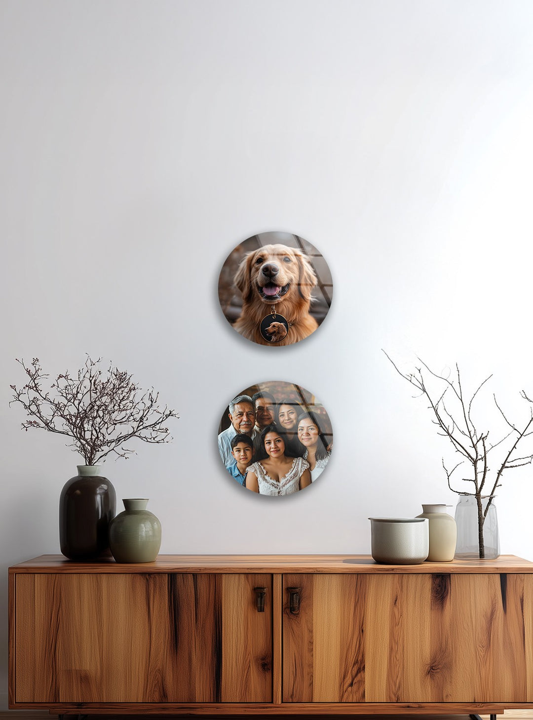 Golden Memories – Custom Family & Pet Round Glass Wall Art