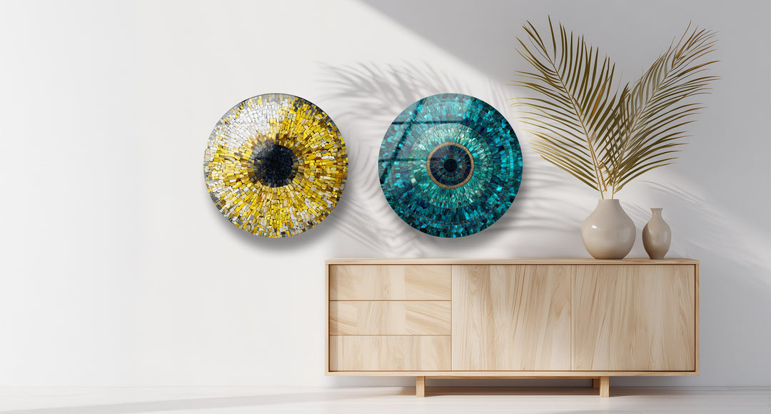 Azure Harmony Trio – Evil Eye Mosaic Round Glass Wall Art Set