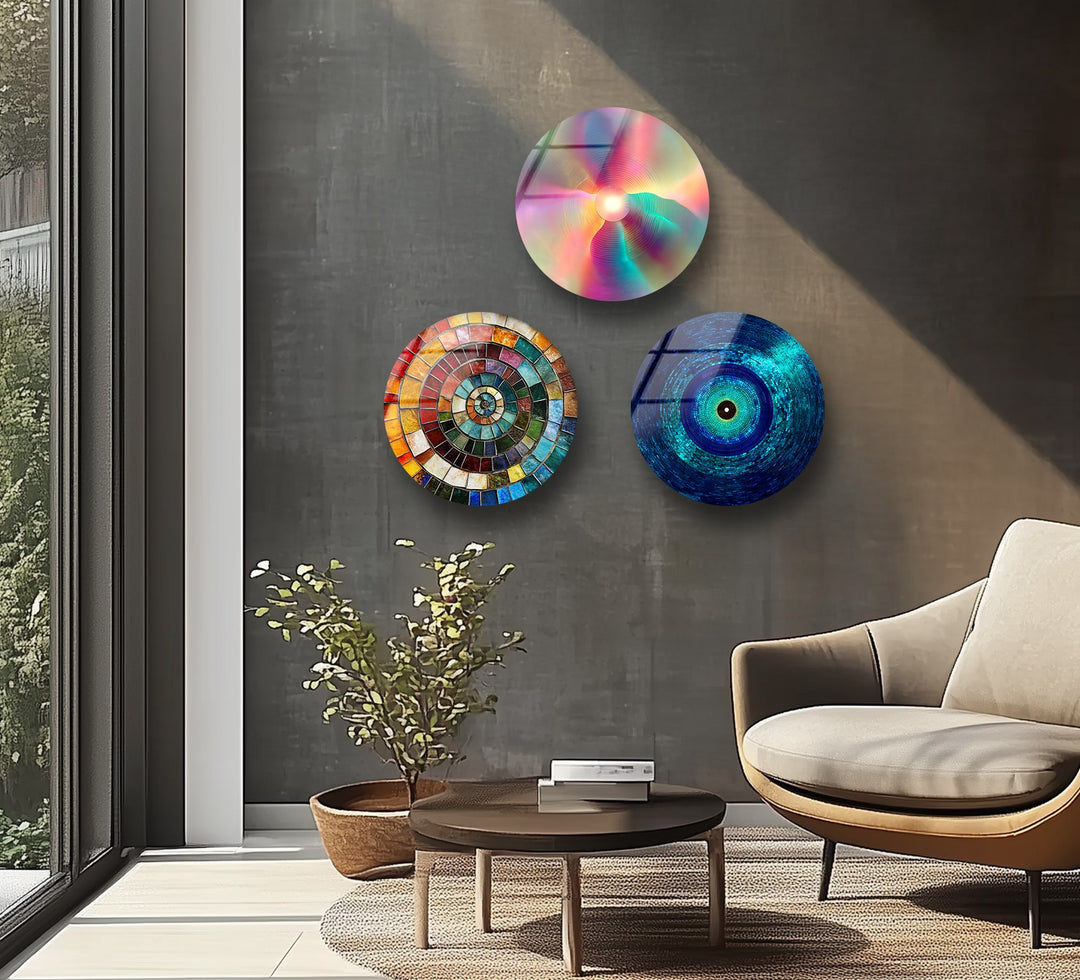 Spectrum Harmony – Abstract Circular Mosaic Glass Wall Art Set